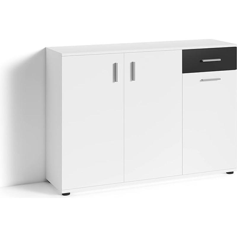 byLIVING Jakob Chest of Drawers / 3 Doors with 1 Drawer / 1 Drawer Black Sideboard Matt White W 110 x H 83.5 x D 35.5 cm