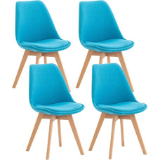 CLP Set of 4 Dining Room Chairs, Linares Plastic, Fabric, Velvet, Corduroy, Leather Look, Armchair with Wooden Frame, Colour: Turquoise, Material: Fabric