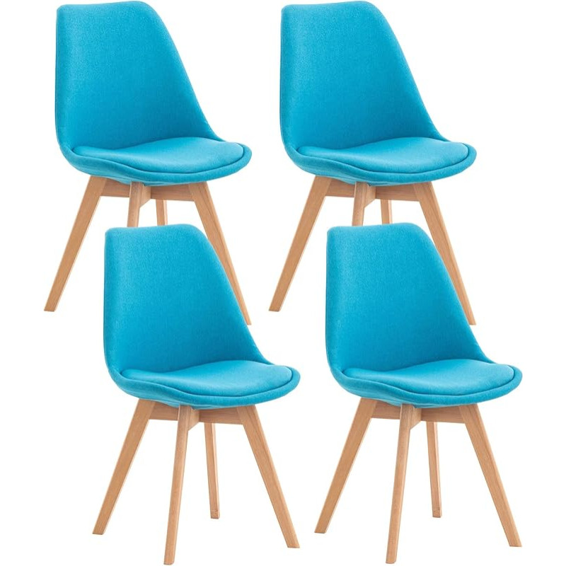 CLP Set of 4 Dining Room Chairs, Linares Plastic, Fabric, Velvet, Corduroy, Leather Look, Armchair with Wooden Frame, Colour: Turquoise, Material: Fabric