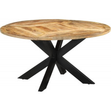 vidaXL Dining Table with Metal Frame, Round Kitchen Table with Wooden Top, Solid Rough Mango Wood