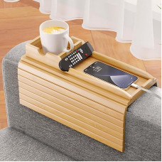 Bestjing Bamboo Armrest Tray - Couch Armrest with Removable Couch Drink Holder - Non-Slip Sofa Tray - Drink Holder Tray for Drinks, Cup, Mobile Phone, Remote Control, Snacks