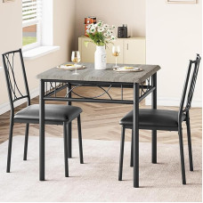 CABIHOME Dining Table Set for 2, 3-Piece Kitchen Table Set with 2 Padded Chairs, Square Kitchen Table Set for Small Space, Apartment, Dining Room, Retro Grey