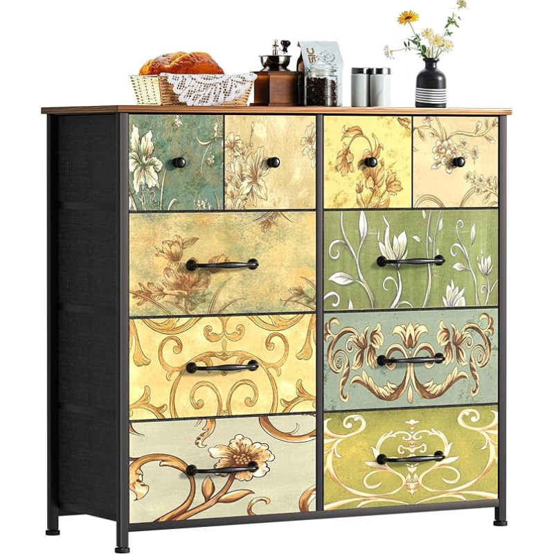 LNZHAO 10 Drawer Chest of Drawers: Fabric Chest of Drawers with Wooden Top and Steel Frame, Large Storage Space for Bedroom, Closet and Living Room, Modern Home Organizer