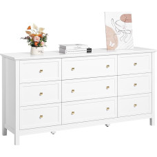 VEVOR Chest of Drawers with 9 Drawers, Wooden Chest of Drawers with Sliding and Tilt Protection, Minimalist Retro Drawer Cabinet, TV Stand, Organiser for Living Room, Bedroom, Entryway (White)