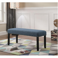Roundhill Furniture Biony Fabric Dining Bench with Nail Head, Blue