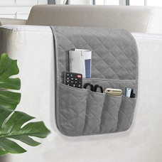 Sofa Armrest Organiser, Non-Slip Armchair Bedside Storage Organizer for Lounger Couch with 5 Pockets for Mobile Phone TV Remote Control Magazines (Grey)
