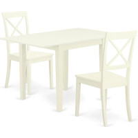 East West Furniture NDBO3-LWH-W 3-teiliges Esszimmer-Set für kleine Räume, enthält einen rechteckigen Esstisch mit Dropleaf und 2 Küchen-Esszimmerstühlen, 76,2 x 121,9 cm, Leinenweiß