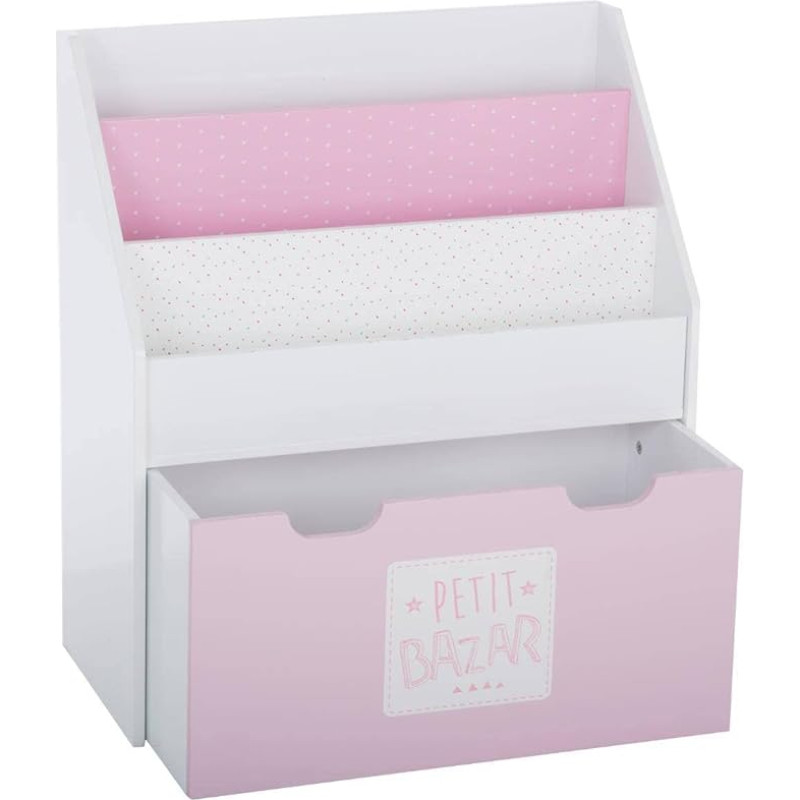 Atmosphera Bookcase for Children with Toy Chest - Wooden on Wheels - Children's Shelving Bookshelf Children's Room Bookshelf