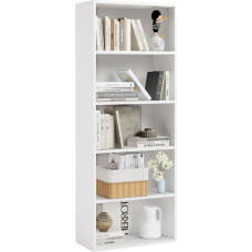 oneinmil Bookcase, 5 Tier Bookcase, Tall Bookcase, Standing Shelf, Modern Open Wooden Shelf for Living Room, Bedroom, Office, Study, 23.5 x 55.5 x 151 cm, White