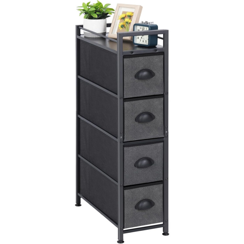 LIANTRAL Vertical Slim Chest of Drawers with 4 Fabric Drawers, Fabric Chest Storage Tower, Large Capacity Chest of Drawers for Bedroom, Living Room, Bathroom, Entrance, Narrow Space, Black and