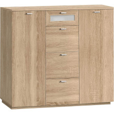 FORTE Nexus Chest of Drawers with 2 Doors and 4 Drawers, Wooden, Sonoma Oak/White Glass, 40 x 98.8 x 119.6 cm
