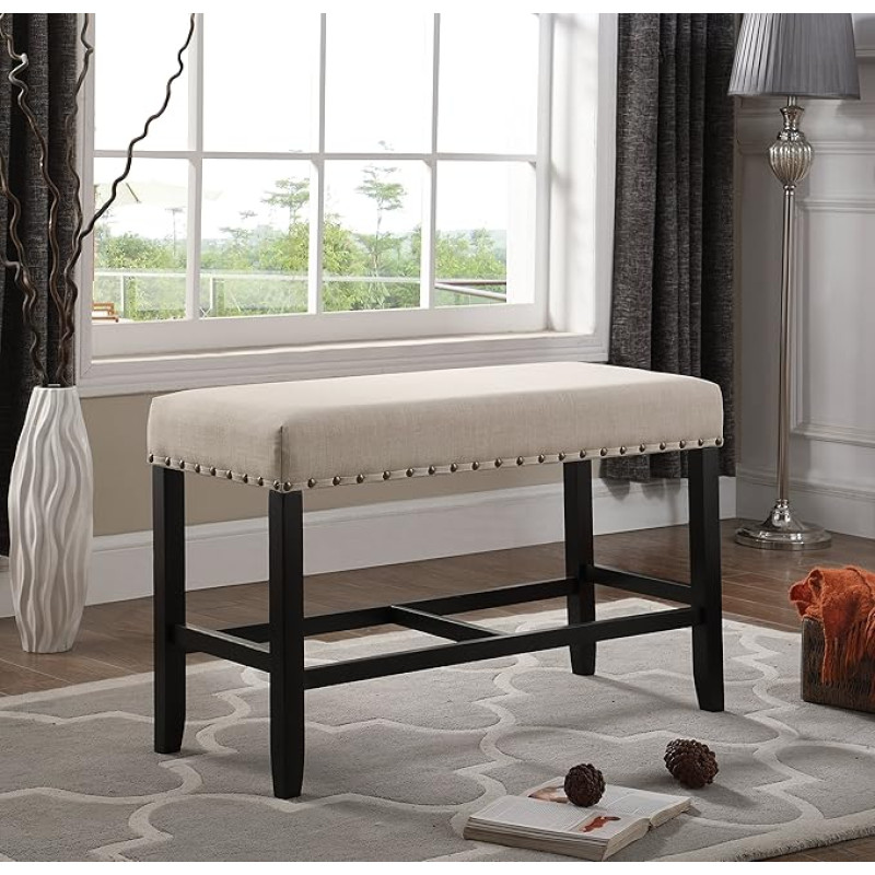 Roundhill Furniture Biony Dining Table Bench with Nail Head Decoration Modern Skin-Coloured