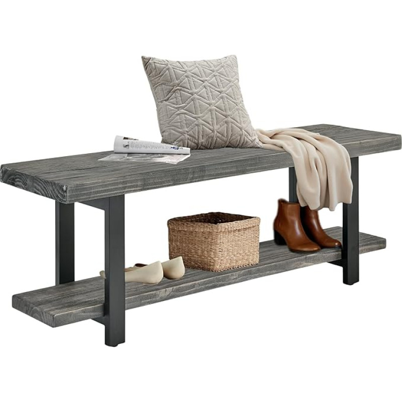 Sonoma Metal and Reclaimed Wood Bench Slate Grey