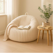 Honeydak Plush Bean Bag Chair Cover (No Filler) 300L Stuffed Animal Storage Bean Bag Chair Cover White Comfortable No Filling for Home Bedroom Decoration Organization Plush Doll