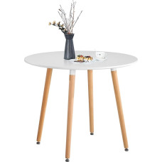 GOLDFAN Round Dining Table Modern High Gloss Kitchen Table with Solid Wood Legs 80cm Small Office Table for Dining Room Living Room Cafe Indoor Furniture White AWS-041-3W