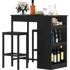 DWVO Breakfast Bar, Bar Table with 2 Stools and Shelf, Industrial Style Bar Table Set for Kitchen, Dining Room, Pub, Black