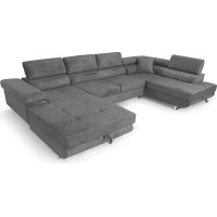 Aller U XXL Corner Sofa with Sleep Function and Two Bed Boxes in Grey, Right Side (Dark Grey)