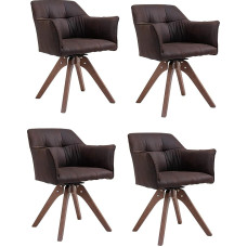 SAM Set of 4 Armrests Clipper, Swivelling, Fabric Cover in Brown Suede Look, Acacia Wood Frame, Walnut and Stained, Dining Room Chairs with Stitching