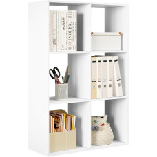WOLTU Bookcase with 3 Levels, Shelf with 6 Compartments for Living Room, Kitchen, Office, Standing Shelf with Tilt Protection, as Room Divider, Filing Cabinet, 71 x 106 x 29 cm, Made of Wood, White