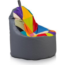 Ecopuf Yoko Patchwork Design Bean Bag Faux Leather for Indoor and Outdoor Use Bean Bag Chair with Handle Relax Chair 70 x 75 cm