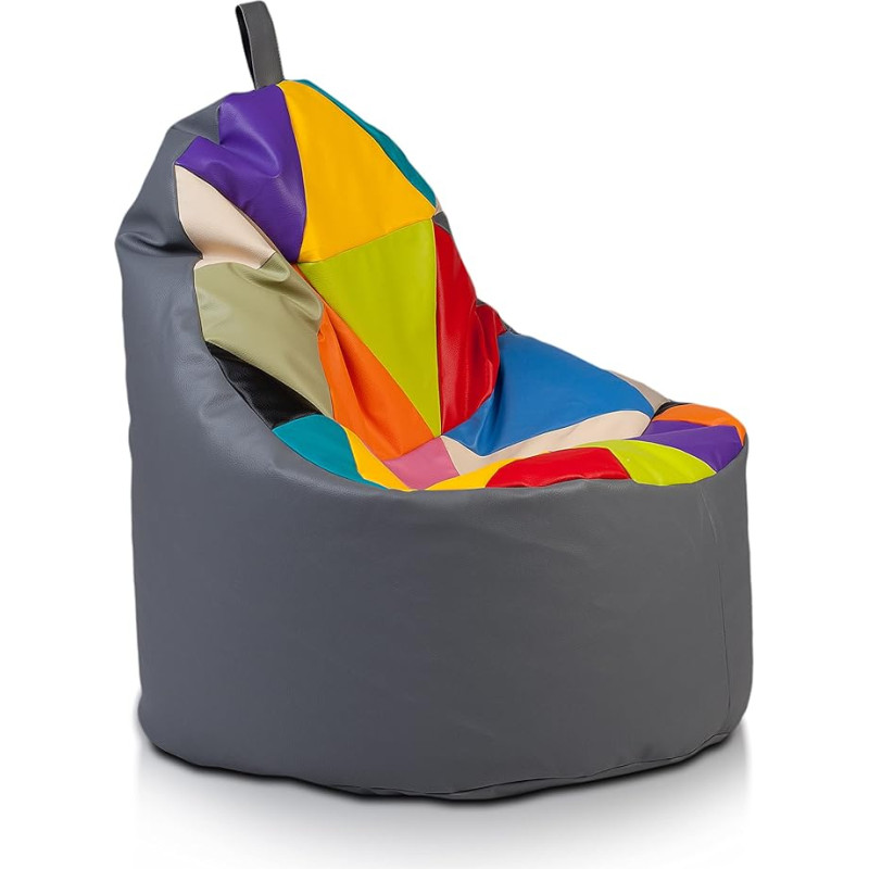 Ecopuf Yoko Patchwork Design Bean Bag Faux Leather for Indoor and Outdoor Use Bean Bag Chair with Handle Relax Chair 70 x 75 cm