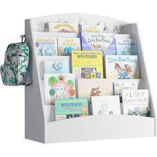 Montessori Children's Bookcase with 5 Open Compartments and Hooks, Wooden Storage Shelf for Children's Room, 80 x 30 x 75 cm (White)