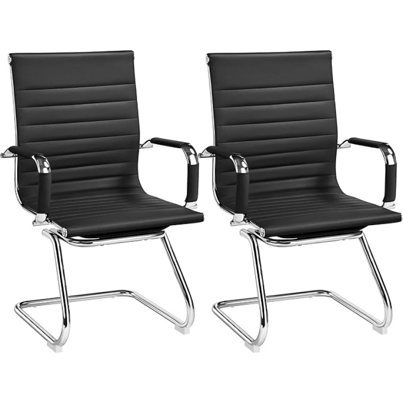 Yaheetech Set of 2 Dining Room Chairs, Kitchen Chairs with Armrests, Visitor Chair with Chrome Frame, Cantilever Chair Made of PU, Conference Chair for Dining Room, Bedroom, Living Room, Black