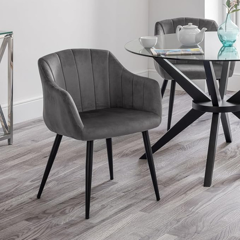 Julian Bowen Hobart Scalloped Dining Chairs, Set of 2, Grey