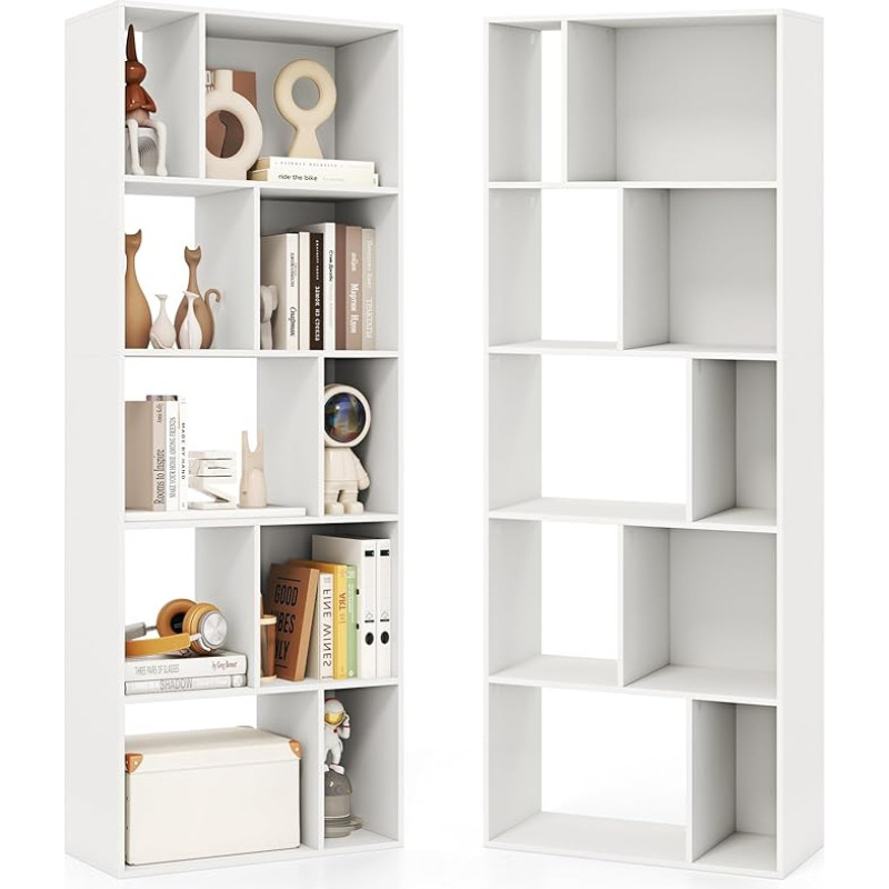 HOMASIS Bookcase with 10 Compartments, 5-Tier Cube Shelf, White, Narrow Standing Shelf, Wooden Shelf, Freestanding Storage Shelf, Room Divider, Office Shelf for Living Room, Study, Office