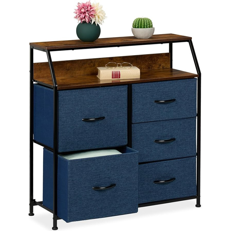 Relaxdays Chest of Drawers, HBD: 87 x 84 x 30 cm, 5 Drawers, 2 Shelves, Industrial Drawer Cabinet, Bedroom, Multicoloured
