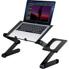 Folding Aluminium Bedside Table, Foldable and Portable 360° Computer Desk with Two Fan and Mouse Bezels, Computer Stand for PC Bookbed Sofa, Black