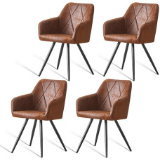 JaHECOME Set of 4 Faux Leather Dining Chairs with Fashion Design, Armrests Chairs with Backrest, Armchairs with Black Metal Legs, Kitchen Chair with Padded Seat (4, Brown)