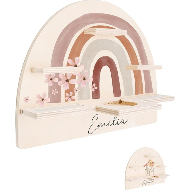 Bärenfreunde® - Personalised Tonie Shelf for Children's Room - Magnetic Toniebox Shelf for Toniebox & Figures with Rounded Corners and Edges (Rainbow Flowers)