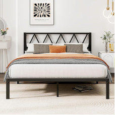 ARFARLY 5ft King Size Metal Platform Bed Frame with Headboard, Steel Slat Support, Mattress Foundation, Easy Assembly, Under Bed Storage Space/Black