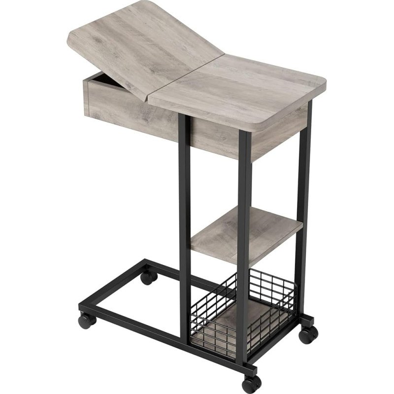 OPULENTHOME Side Table, Sofa Table Industrial with Wheels, Mobile Narrow Side Table, 3-Tier Sofa Table for Living Room, 75 x 60 x 35 cm
