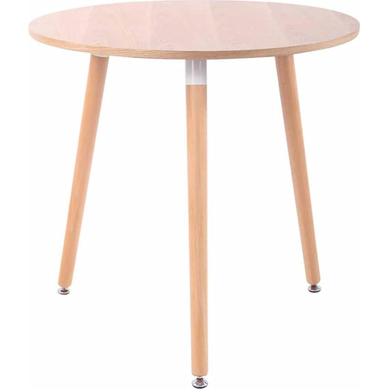 CLP Ansgar Retro Design Kitchen Table with 3 Wooden Legs, Round, Diameter 80 cm, Table Height 75 cm, Colour: Natural, Frame Colour: Natural