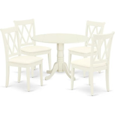 5 Piece Dining Set Includes Round Dinette Table with Leaves and Four Double X Back Microfibre Seats Kitchen Chairs White Finish