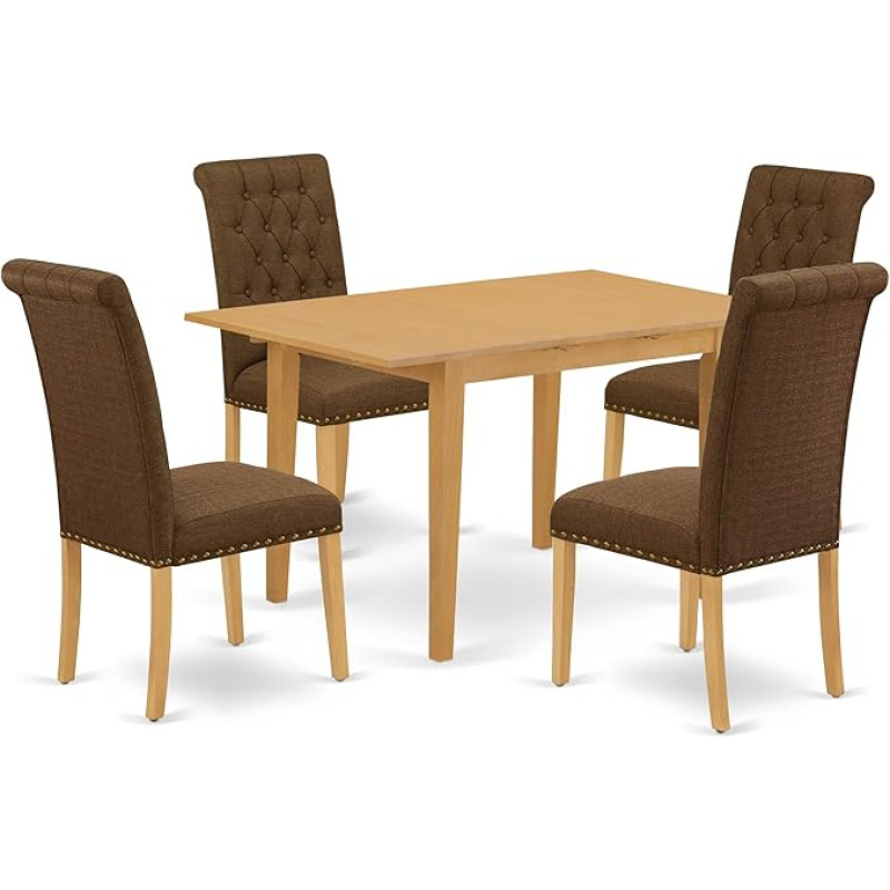 5 Piece Dining Set - Butterfly Leaf Rectangular Table and Four Parson Chairs - Dark Coffee Oak Effect