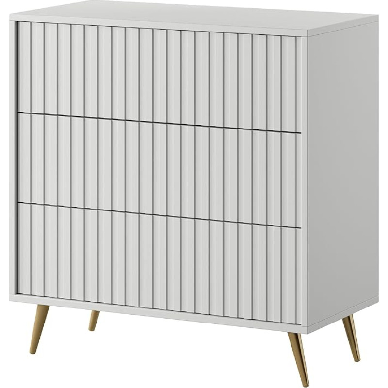 Selsey Belllo Chest of Drawers 79 cm with 3 Drawers White Gold Legs