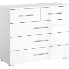 Rauch Möbel Imposa Bedside Table with 5 Drawers in High Gloss White/Aplin White, 93 x 42 x 81 cm