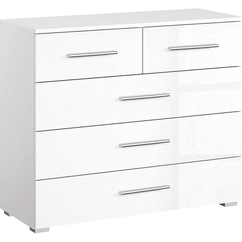 Rauch Möbel Imposa Bedside Table with 5 Drawers in High Gloss White/Aplin White, 93 x 42 x 81 cm