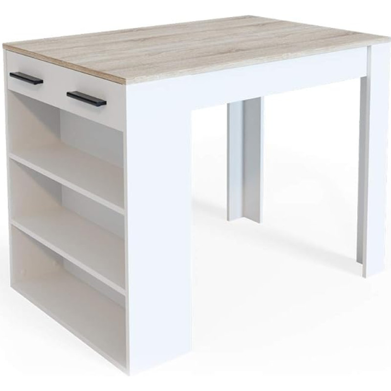 Vicco Bar Table, Dining Table, Bistro Table, Dining Table, Drawer, Shelf, Bar, White, Optionally with Bar Stools