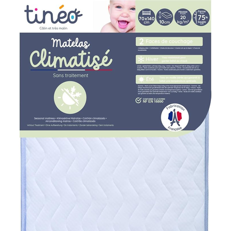 TINÉO Air-Conditioned Mattress, Polyurethane Polyester, White, 70 x 140 x 10 cm