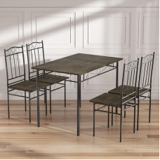 FURNITABLE Dining Table Set for 4 5 Pieces Dining Table Set with 4 Chairs Seating Set Metal Frame Industrial Design for Dining Room Living Room Dark Wood Colour
