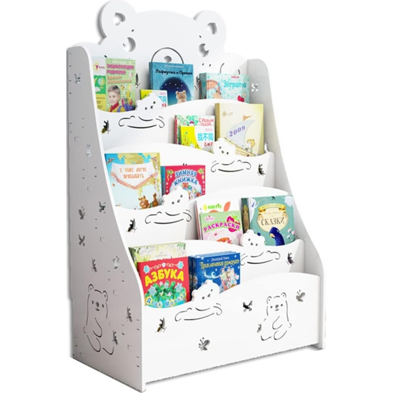 Bücherregal Nursery Picture Bookcase Children's Room Children Cartoon Patterns Floorstanding Children (Color : White, S: 60x33x80cm)