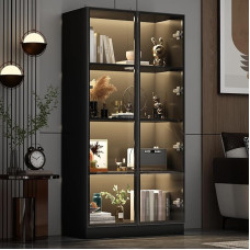 DEZAGCE Glass Display Cabinet with Lighting, Glass Display Cabinet in Black, Collector's Display Cabinet, Multifunctional Glass Cabinet Standing with 4-Level Shelves, Living Room Cabinet 40 x 160 x 80