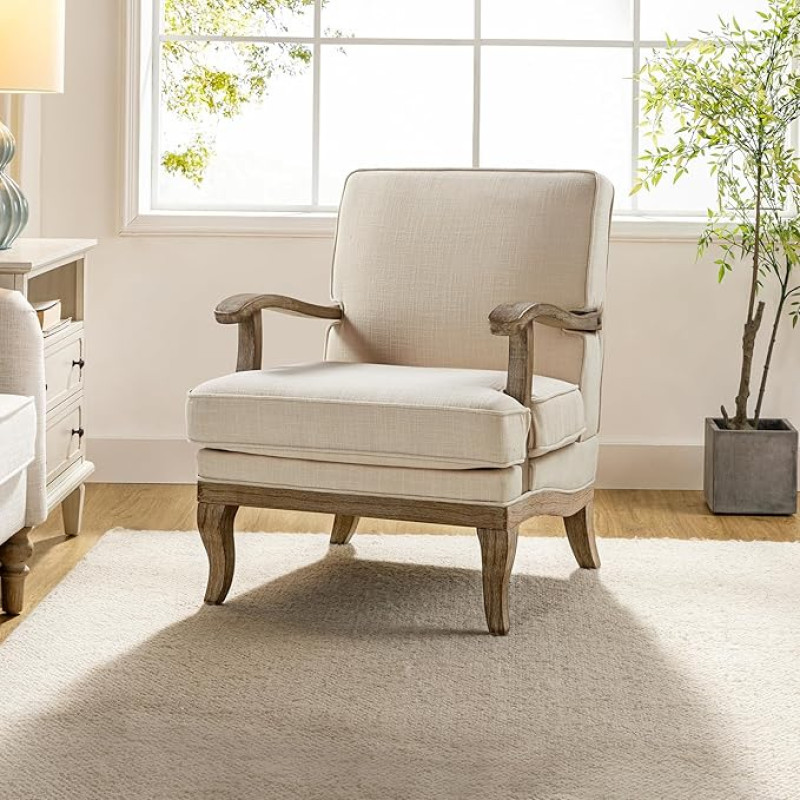 HULALA HOME Mid-Century Moderner Akzentstuhl, gepolsterter Lounge-Sessel mit Massivholzbeinen und Armlehne, abnehmbares Kissen, bequemer Retro-Lesesesessel für Wohnzimmer, Schlafzimmer, Balkon, Leinen