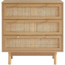 BAÏTA Helena Oak and Rattan Effect Chest of Drawers 3 Drawers Light Oak