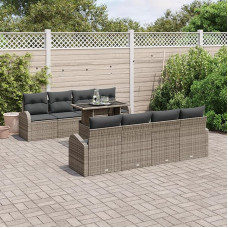 Rantry 9-teiliges Garten Sofa Set mit Kissen Grau Poly Rattan, 2-Sitzer Garten Sofa mit Stauraum & Kissen Grau Poly Rattan Gartenlounge Model3357342