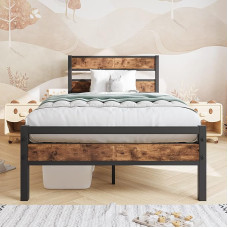 HOJINLINERO Single Bed Frame with Storage Metal Bed Frame Single Bed Frame Solid Platform Bed Frame Single Mattress Base Heavy Duty Steel Slats Industrial Wooden Bed Frame for